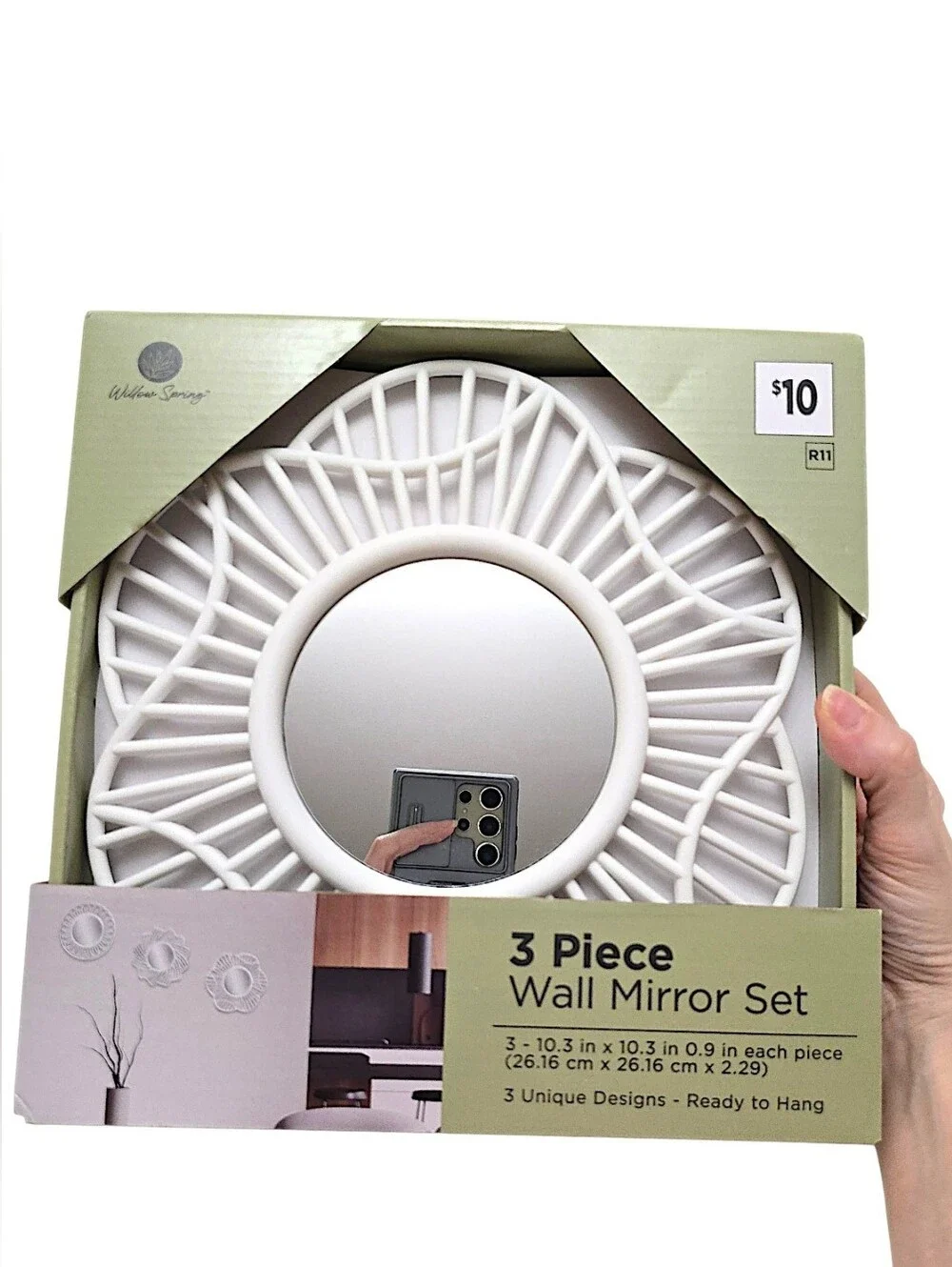 Willow Spring 3 Piece Wall Mirror Set White Sunburst Boho Accent Decor NEW